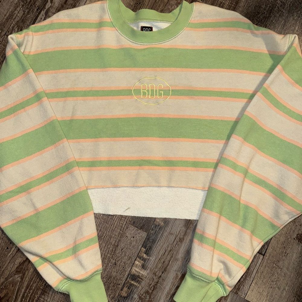 Urban Outfitters BDG Green Pink Cropped Striped Sweatshirt Small
